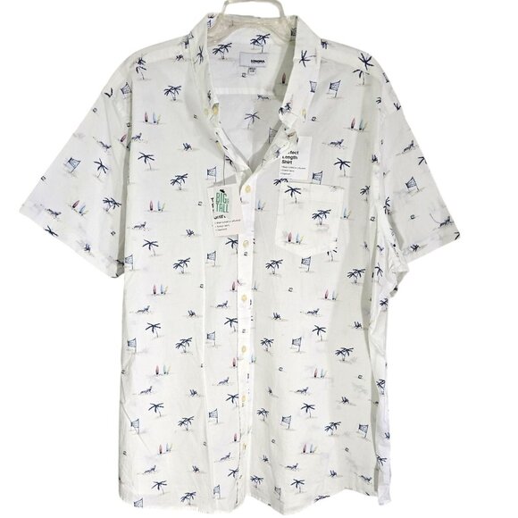 Big &‎ Tall Sonoma White Beach Print Cotton Blend Button-Down Shirt 2XB - Picture 1 of 12